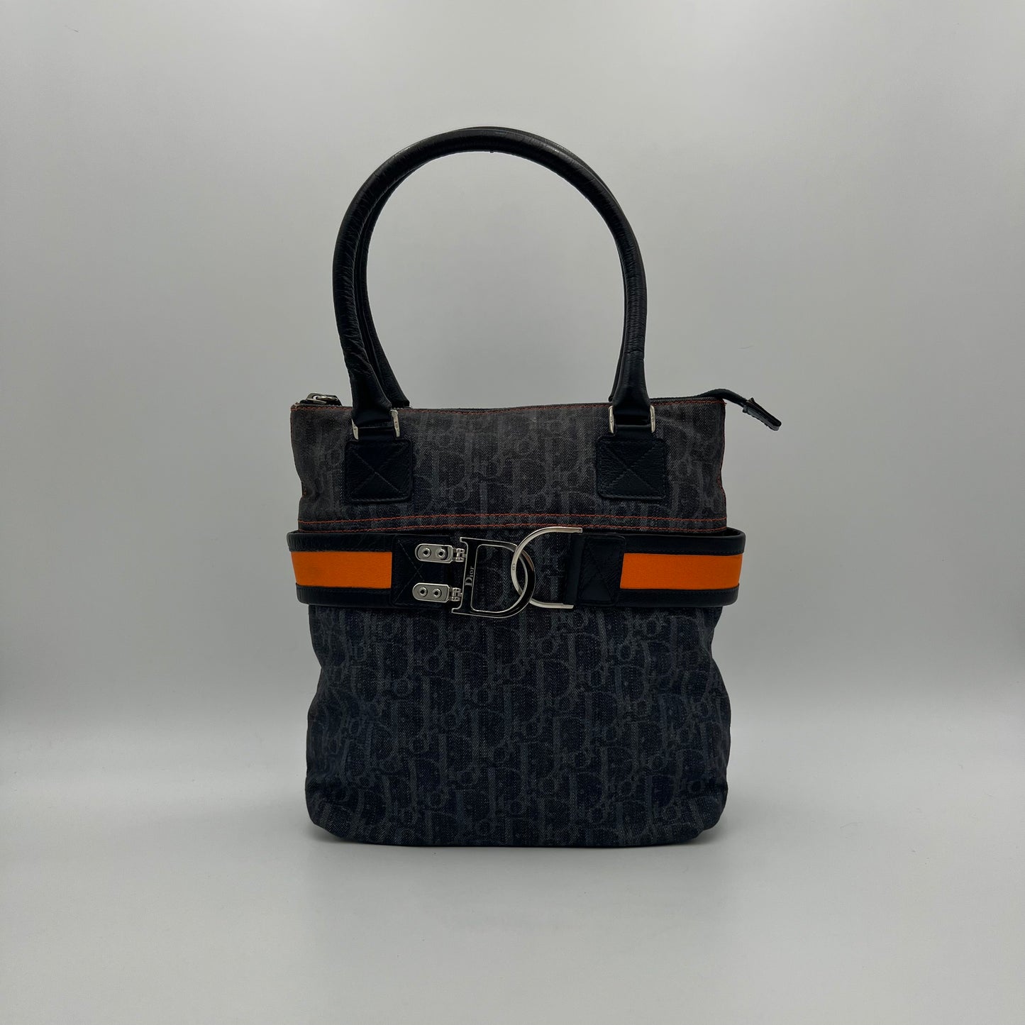 Christian Dior Navy Blue Trotter Red Leather Trim Handbag