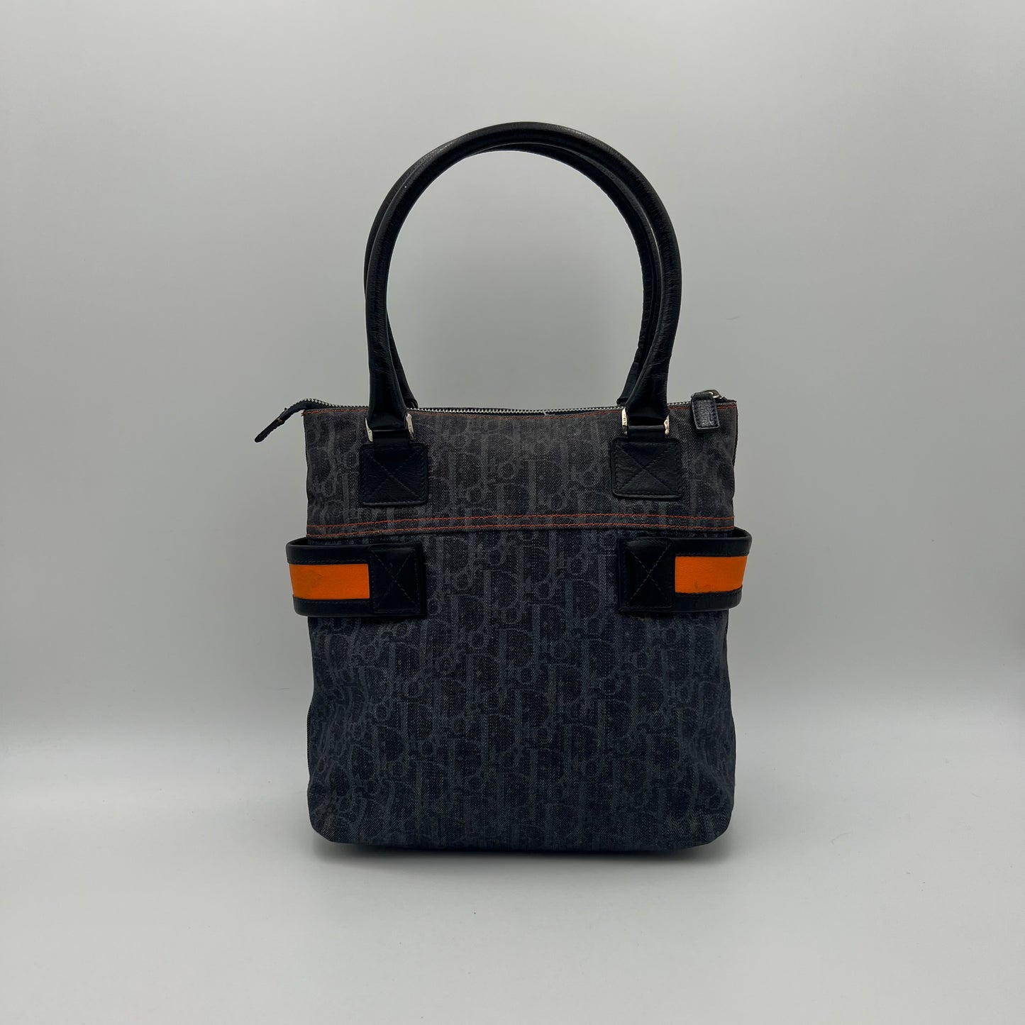 Christian Dior Navy Blue Trotter Red Leather Trim Handbag