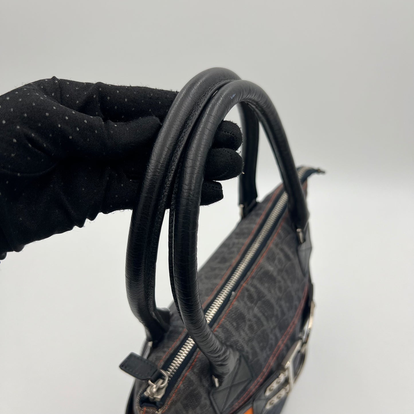 Christian Dior Navy Blue Trotter Red Leather Trim Handbag