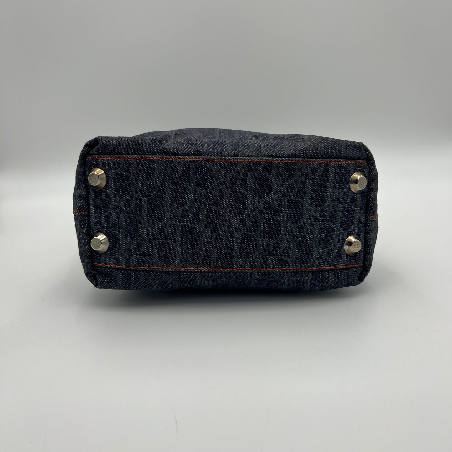 Christian Dior Navy Blue Trotter Red Leather Trim Handbag