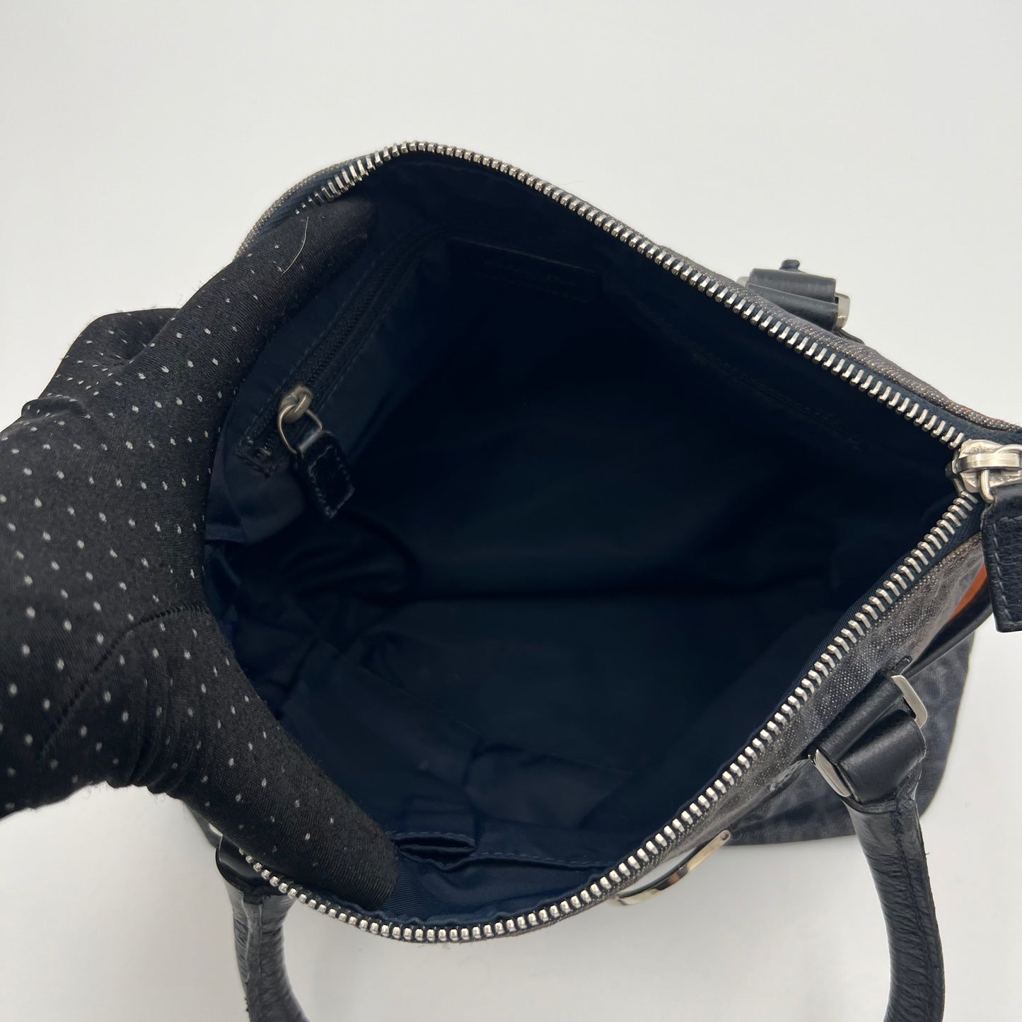 Christian Dior Navy Blue Trotter Red Leather Trim Handbag