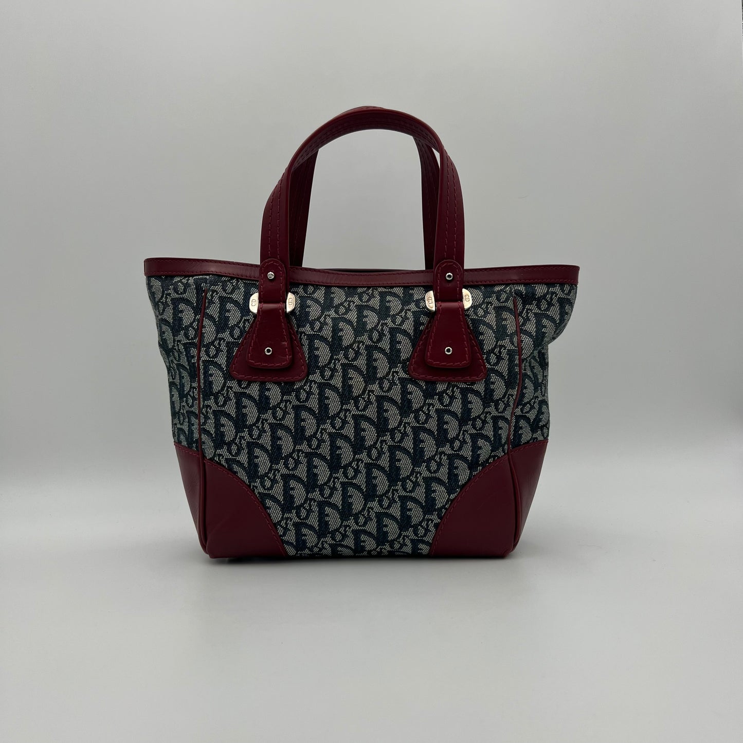 Christian Dior Navy Blue Trotter Red Leather Trim Handbag