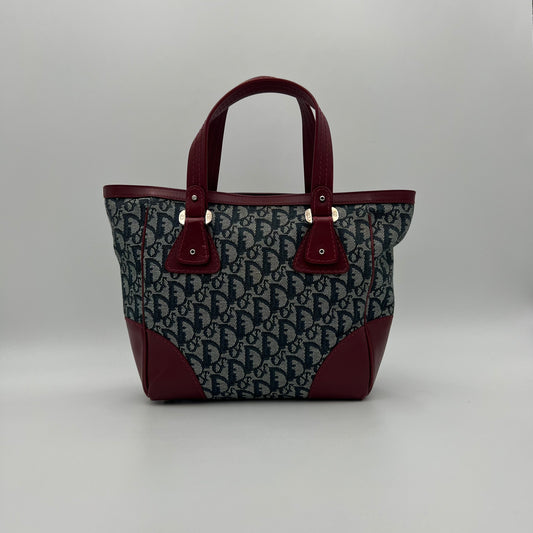 Christian Dior Navy Blue Trotter Red Leather Trim Handbag