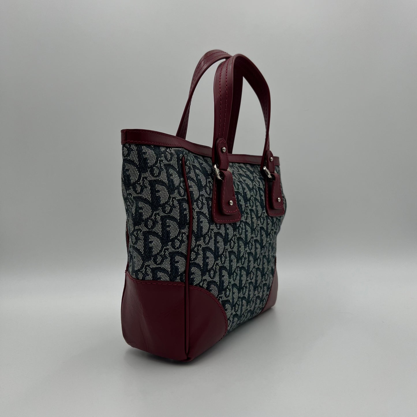 Christian Dior Navy Blue Trotter Red Leather Trim Handbag