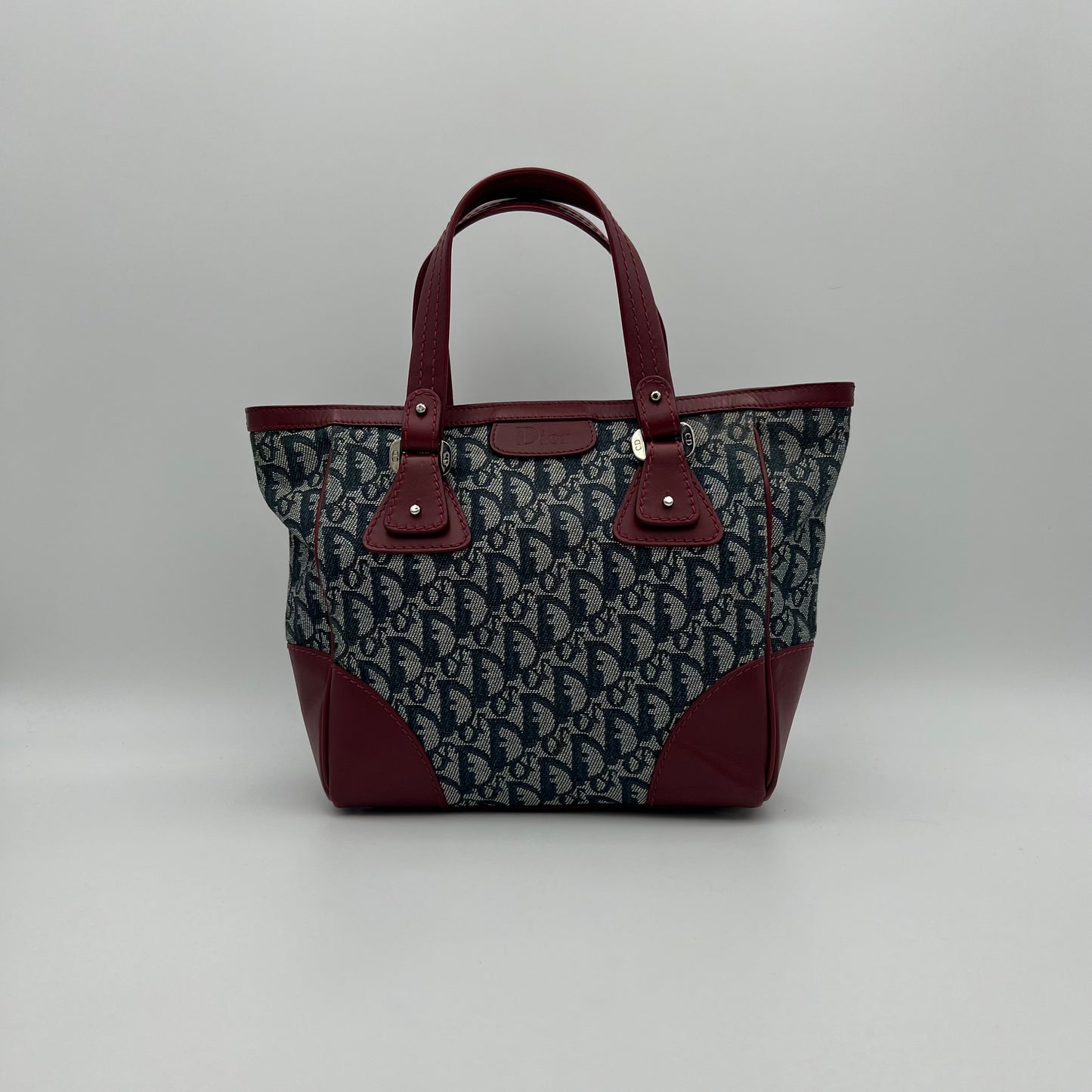 Christian Dior Navy Blue Trotter Red Leather Trim Handbag