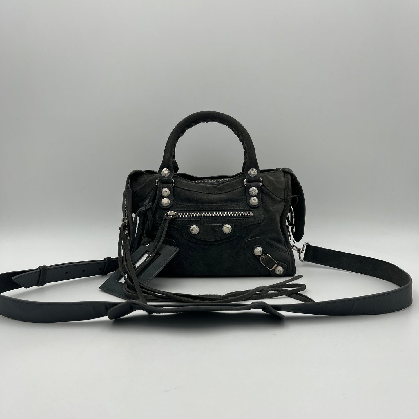 Balenciaga Gray Suede Marble Hardware Classic Mini City