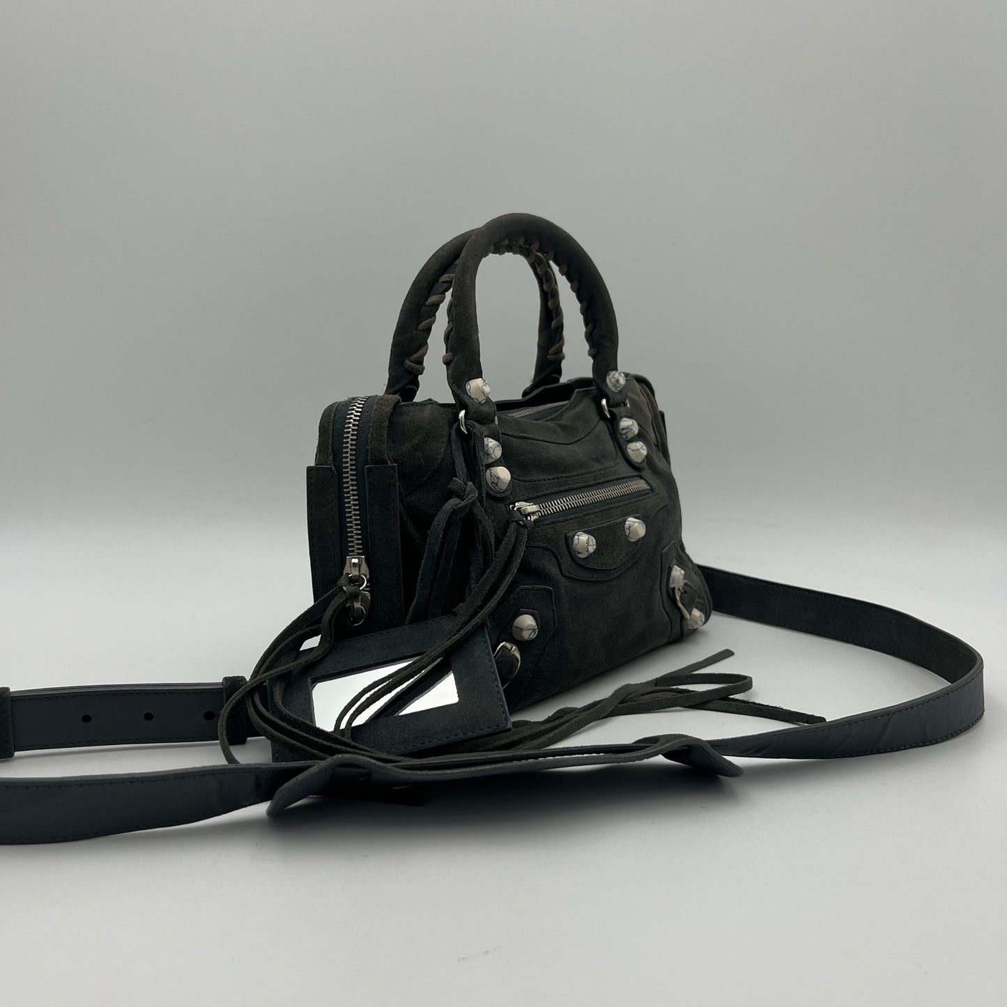 Balenciaga Gray Suede Marble Hardware Classic Mini City