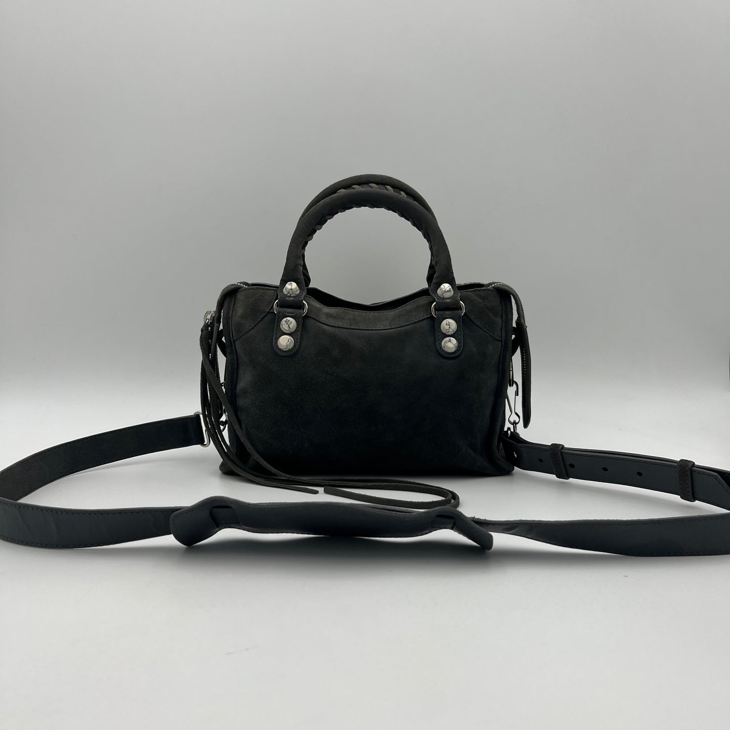 Balenciaga Gray Suede Marble Hardware Classic Mini City