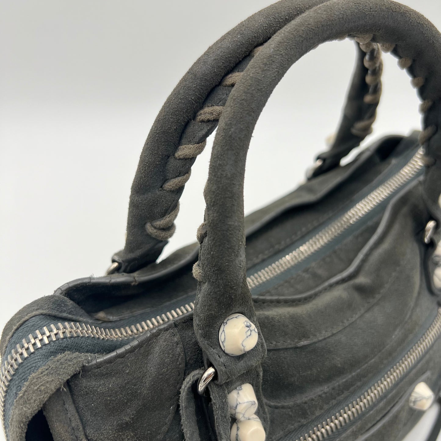 Balenciaga Gray Suede Marble Hardware Classic Mini City