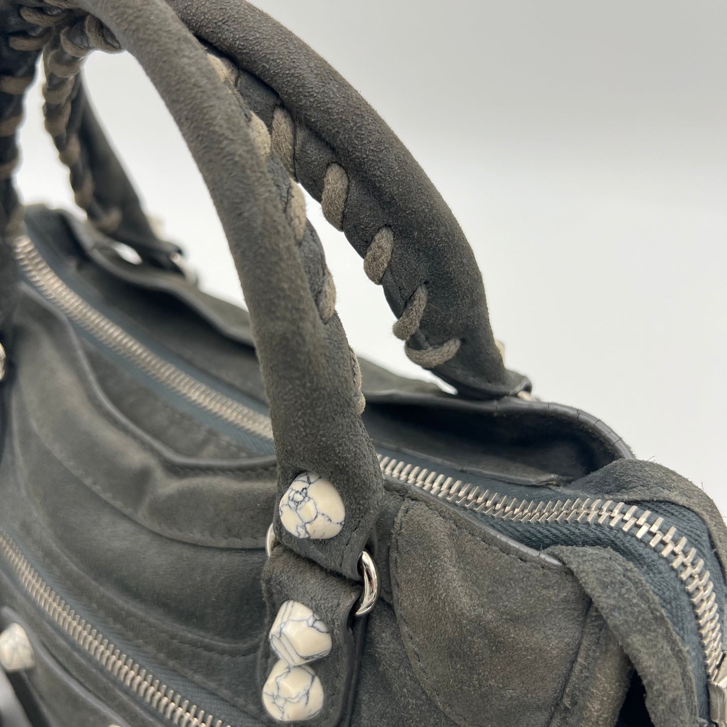 Balenciaga Gray Suede Marble Hardware Classic Mini City