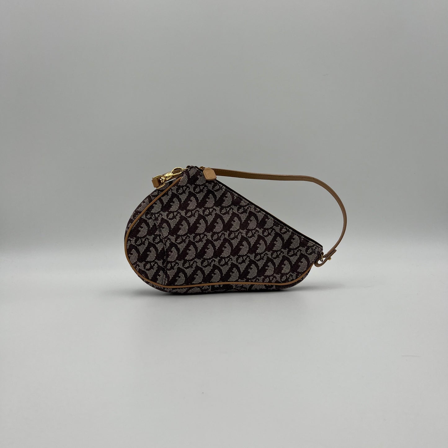 Christian Dior Brown Oblique Canvas Tan Leather Mini Saddle Pochette