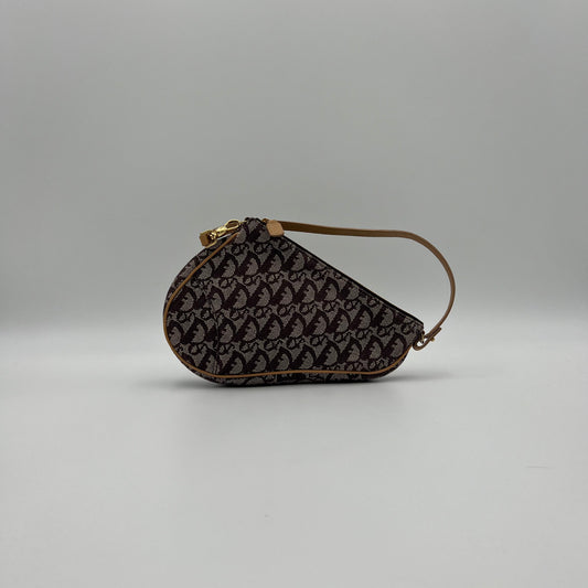 Christian Dior Brown Oblique Canvas Tan Leather Mini Saddle Pochette