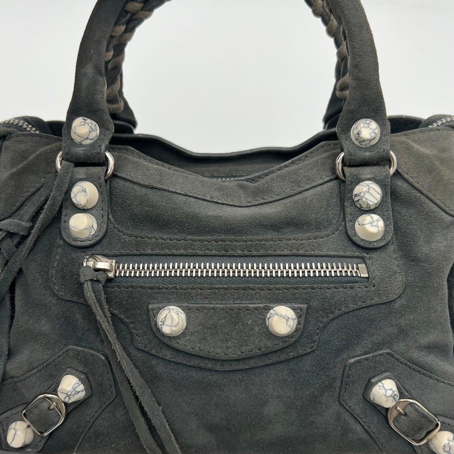 Balenciaga Gray Suede Marble Hardware Classic Mini City