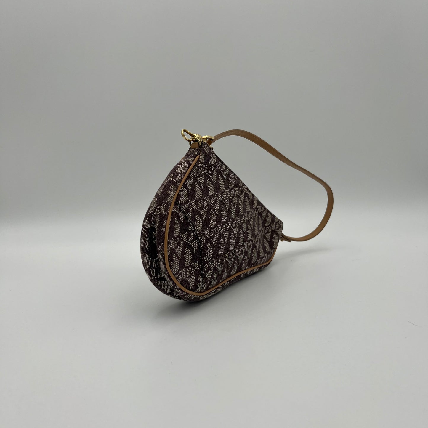 Christian Dior Brown Oblique Canvas Tan Leather Mini Saddle Pochette