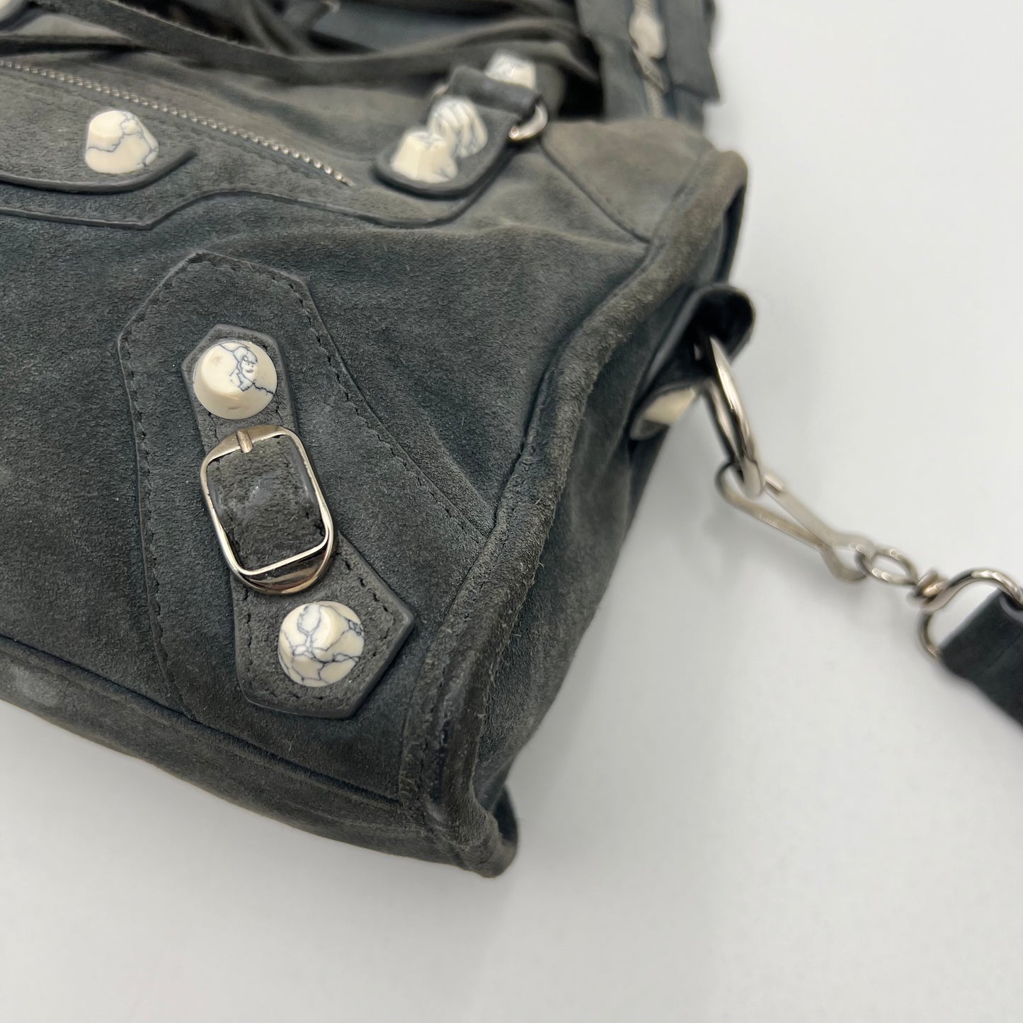 Balenciaga Gray Suede Marble Hardware Classic Mini City