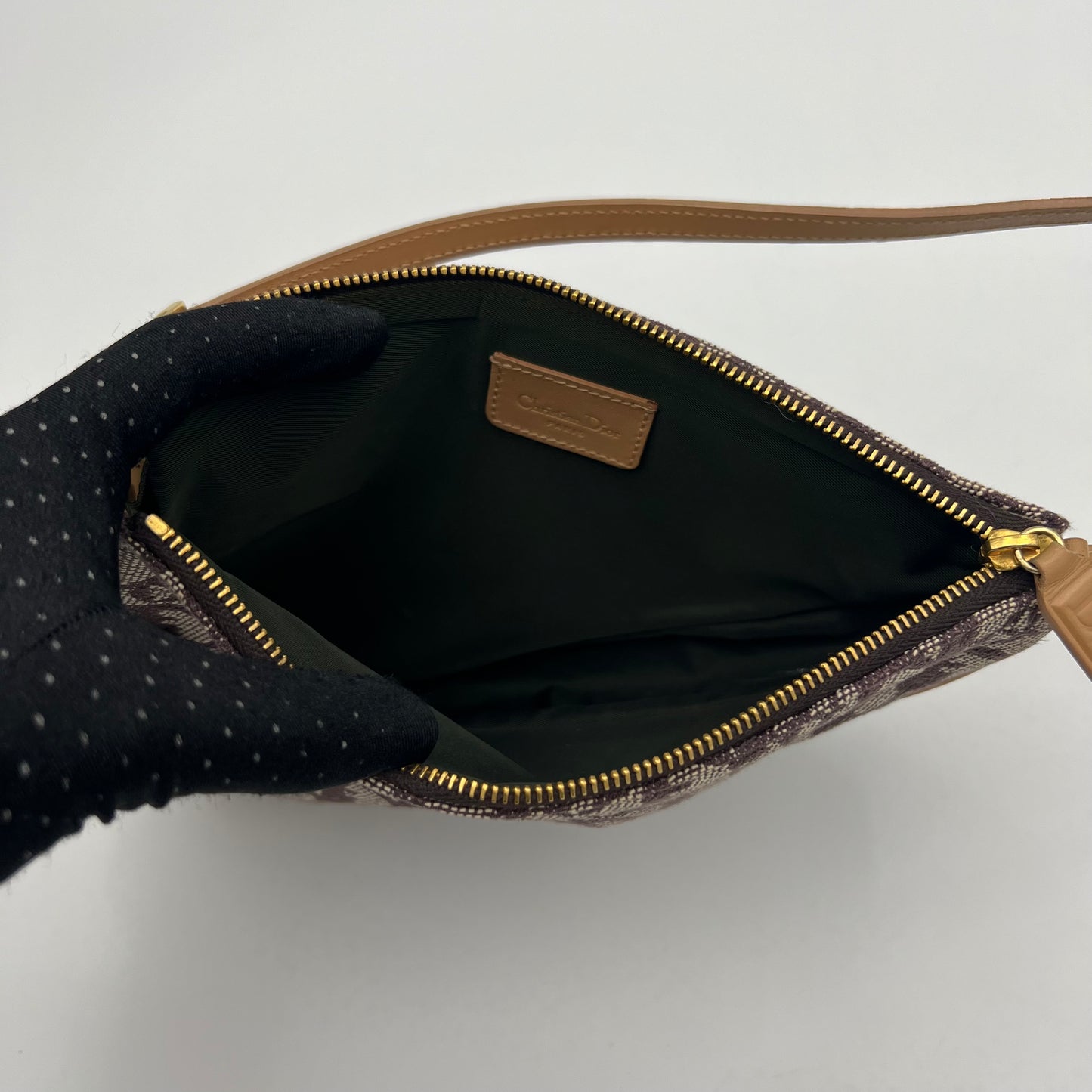 Christian Dior Brown Oblique Canvas Tan Leather Mini Saddle Pochette