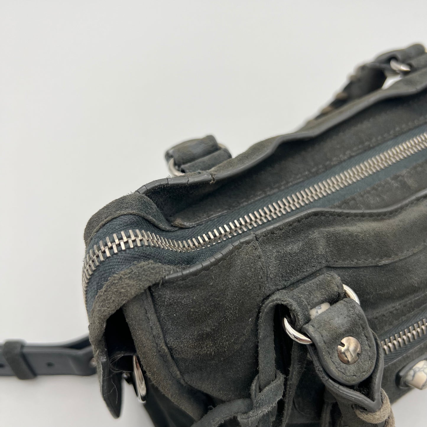 Balenciaga Gray Suede Marble Hardware Classic Mini City