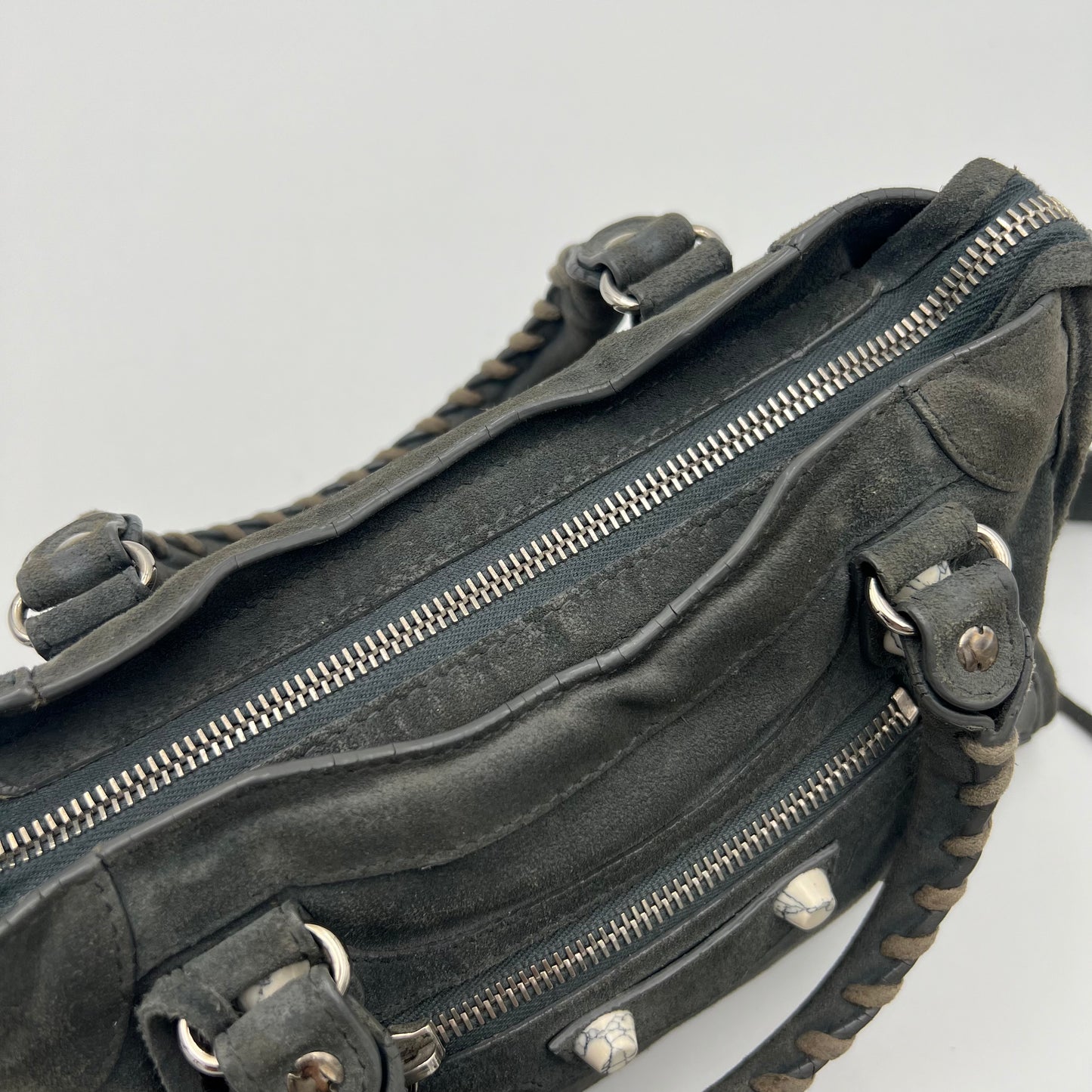 Balenciaga Gray Suede Marble Hardware Classic Mini City