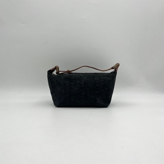 Celine Paris Black C Triomphe Suede Brown Leather Handbag