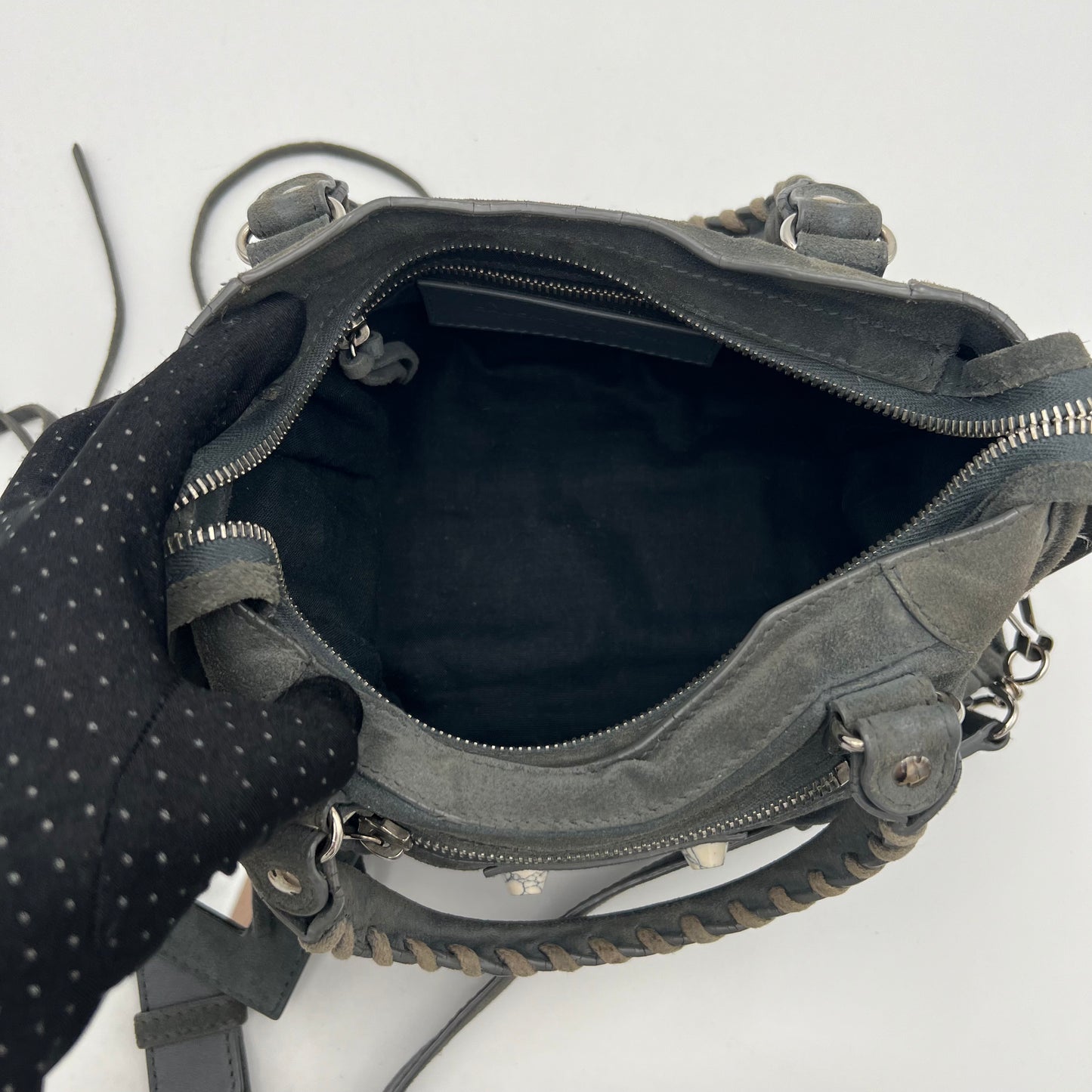 Balenciaga Gray Suede Marble Hardware Classic Mini City