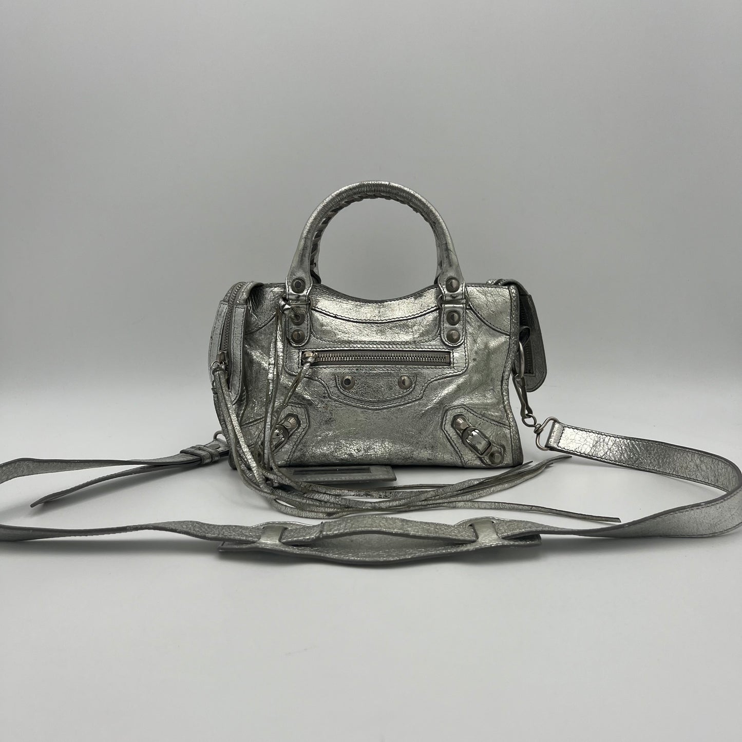 Balenciaga Silver Leather Classic Mini City SHW