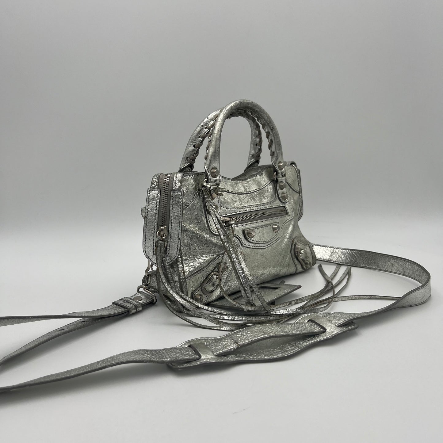 Balenciaga Silver Leather Classic Mini City SHW