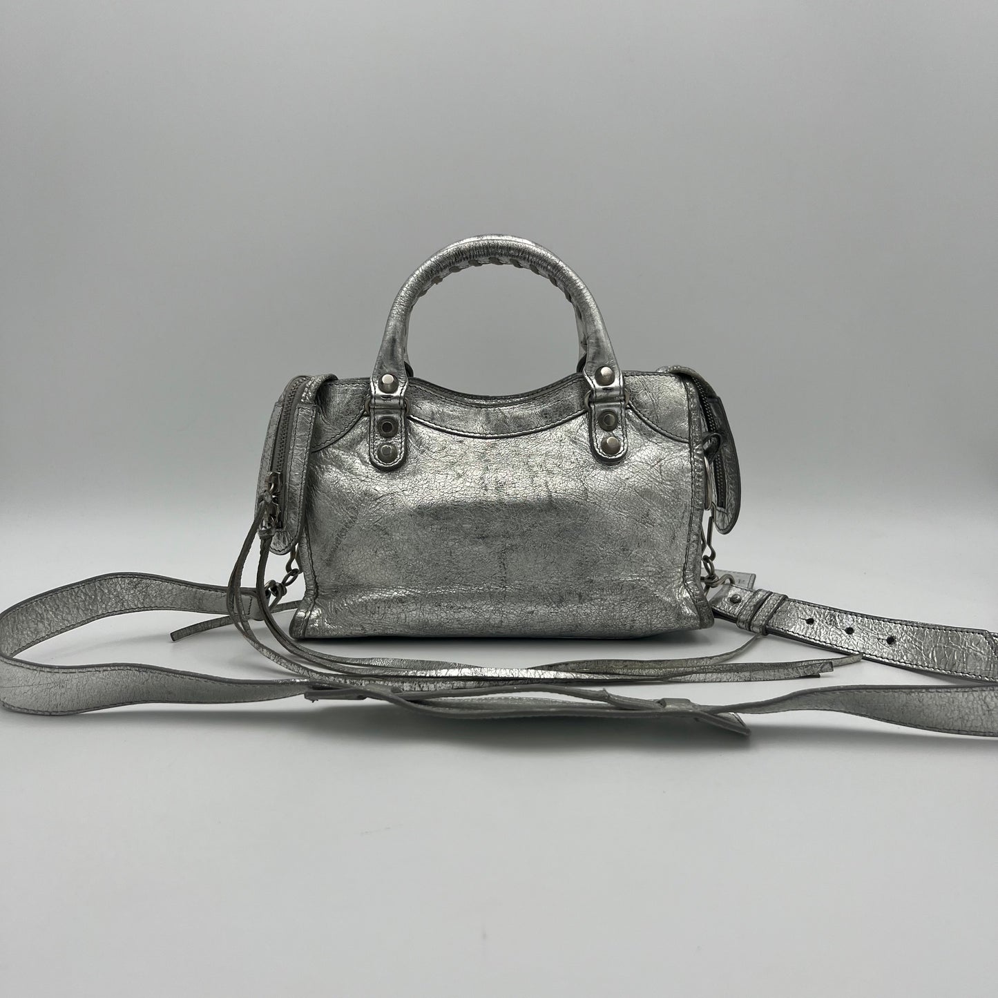 Balenciaga Silver Leather Classic Mini City SHW