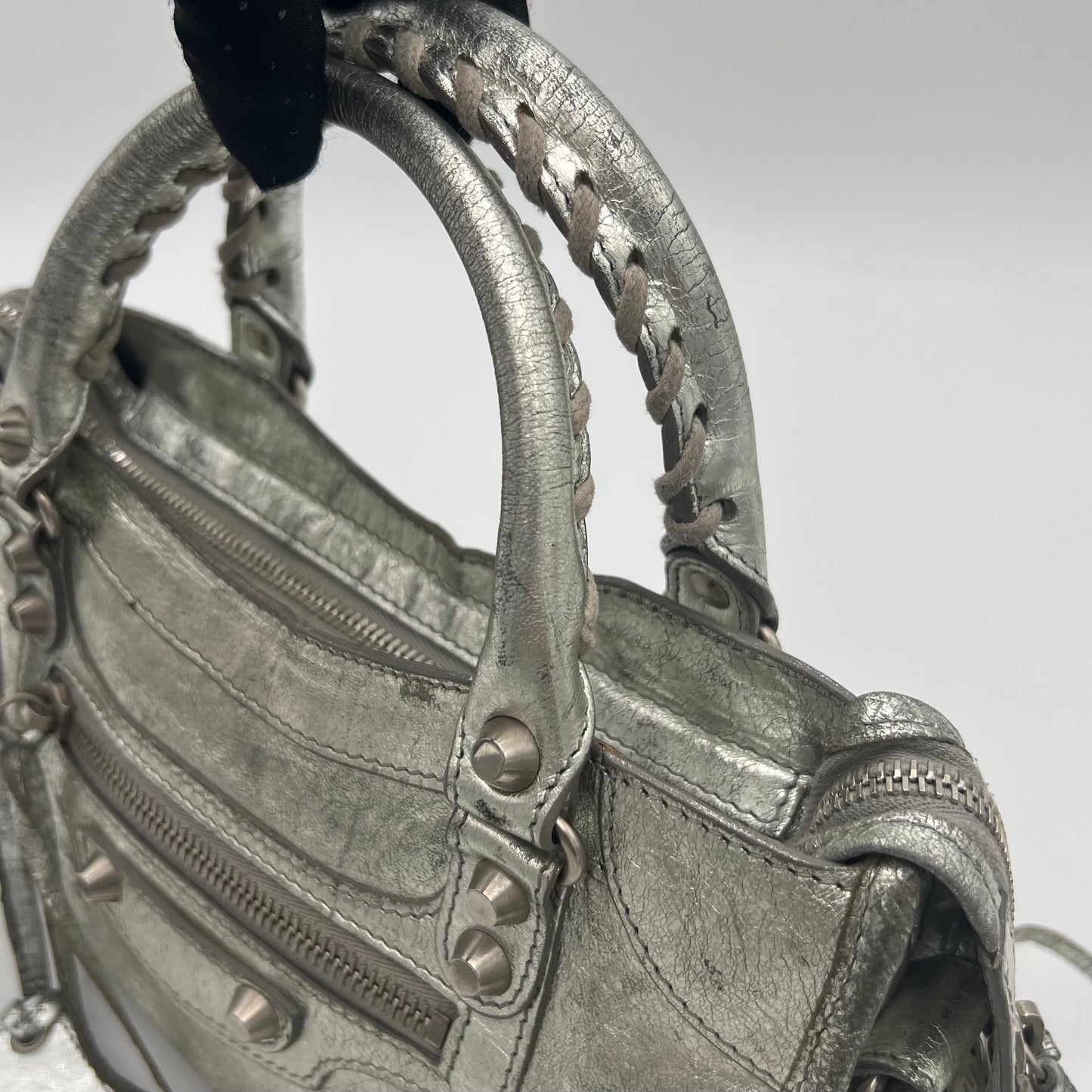 Balenciaga Silver Leather Classic Mini City SHW