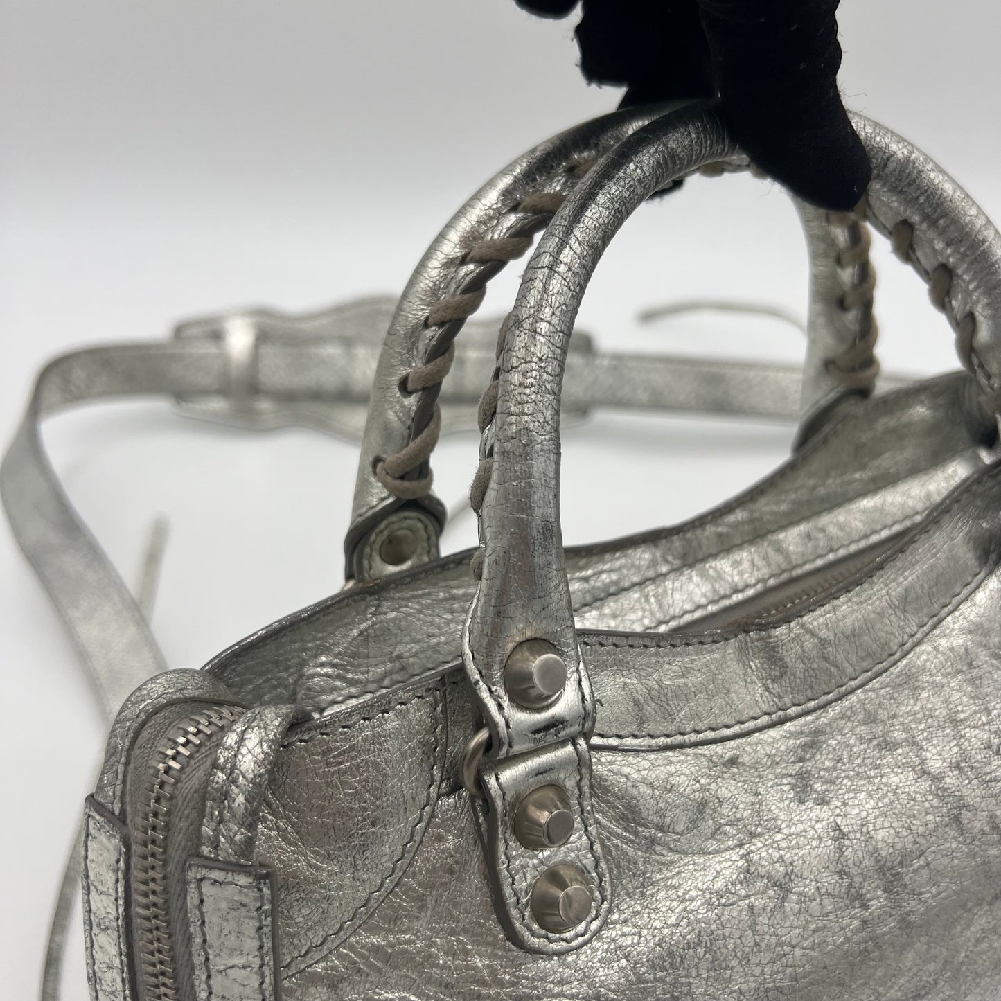 Balenciaga Silver Leather Classic Mini City SHW