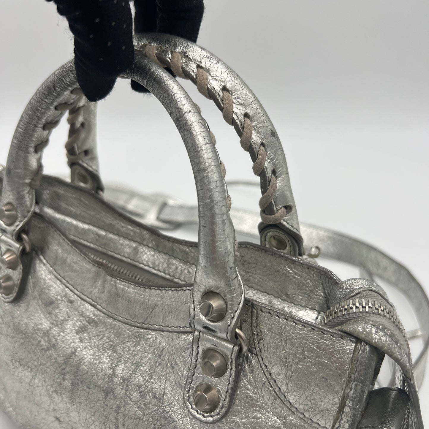 Balenciaga Silver Leather Classic Mini City SHW