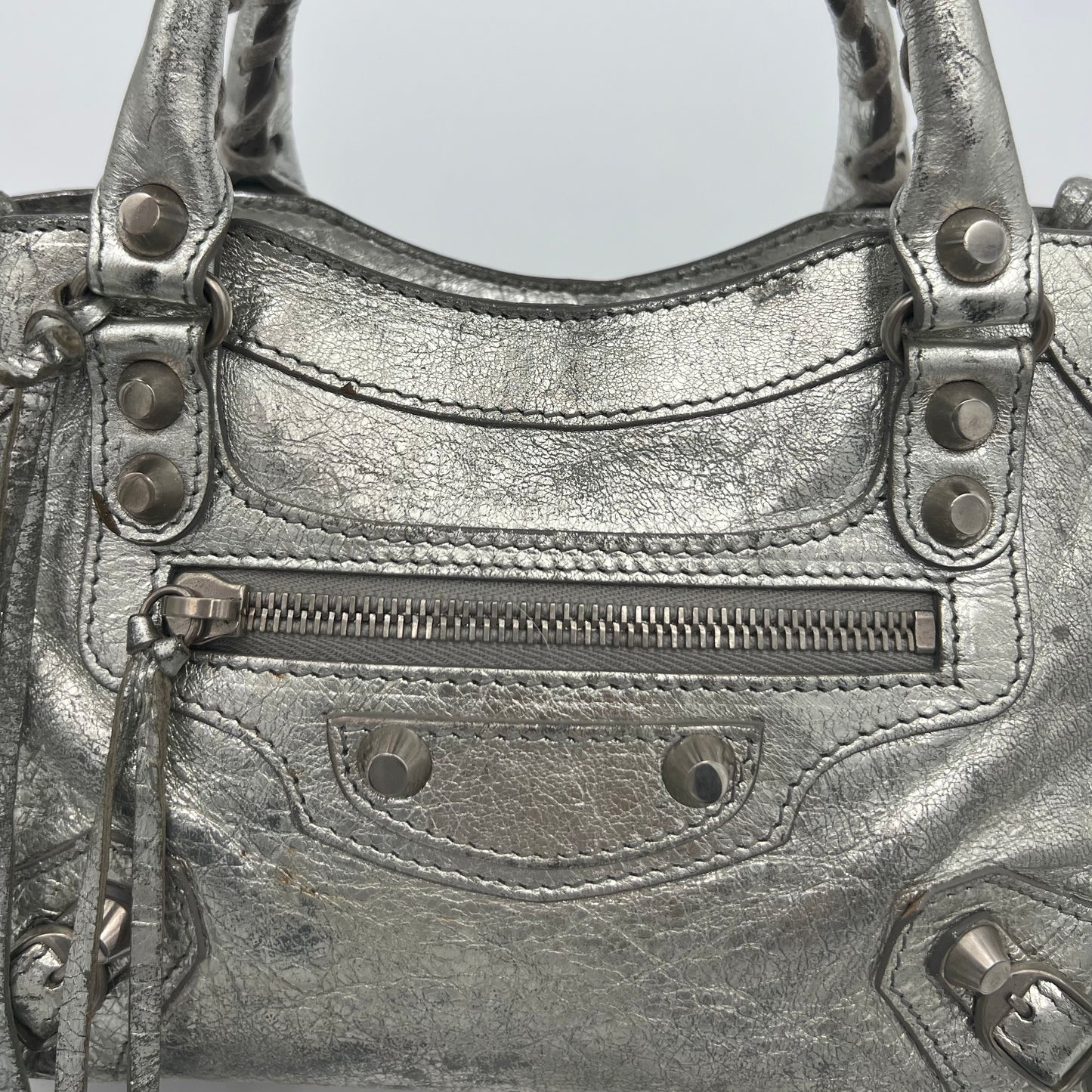 Balenciaga Silver Leather Classic Mini City SHW