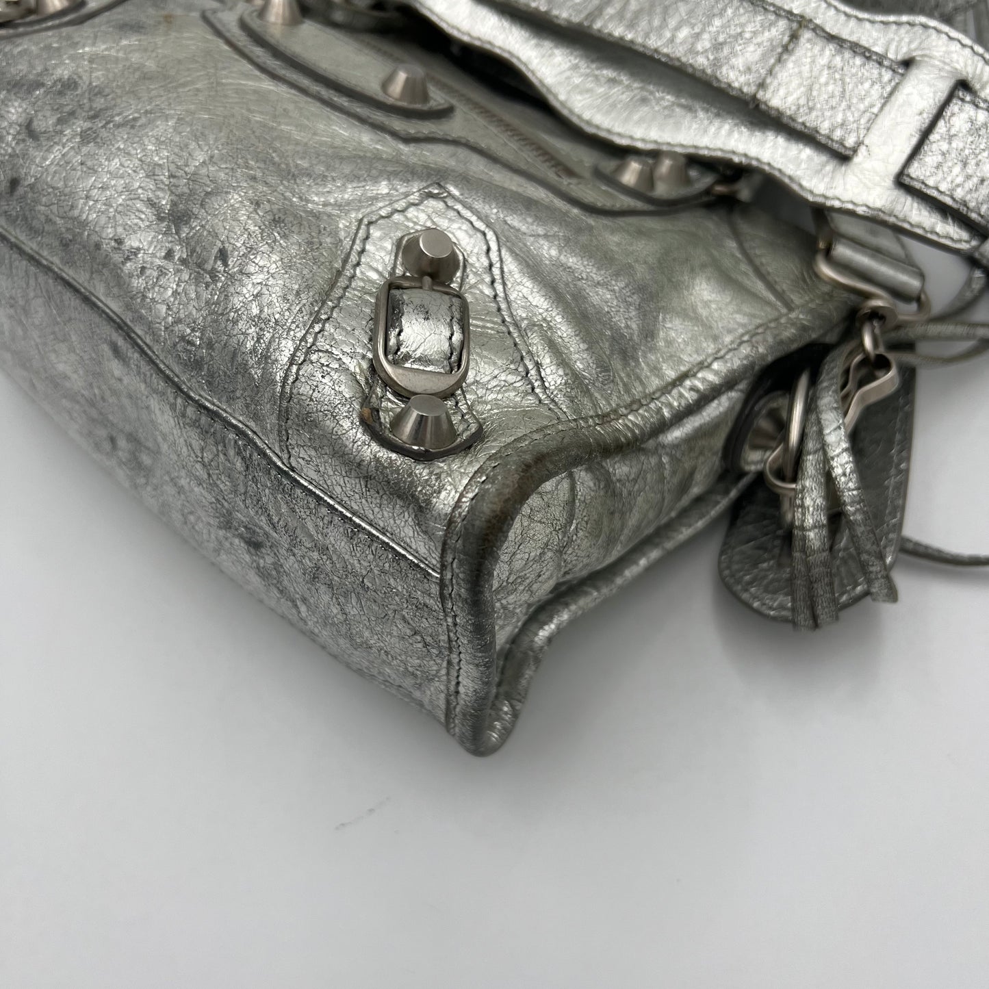 Balenciaga Silver Leather Classic Mini City SHW