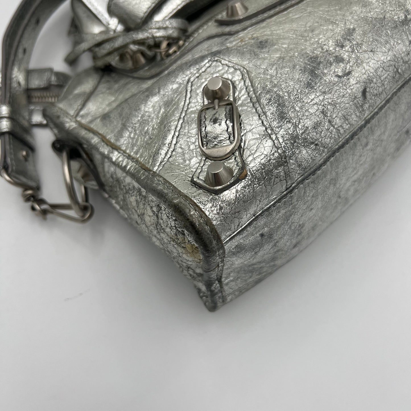 Balenciaga Silver Leather Classic Mini City SHW