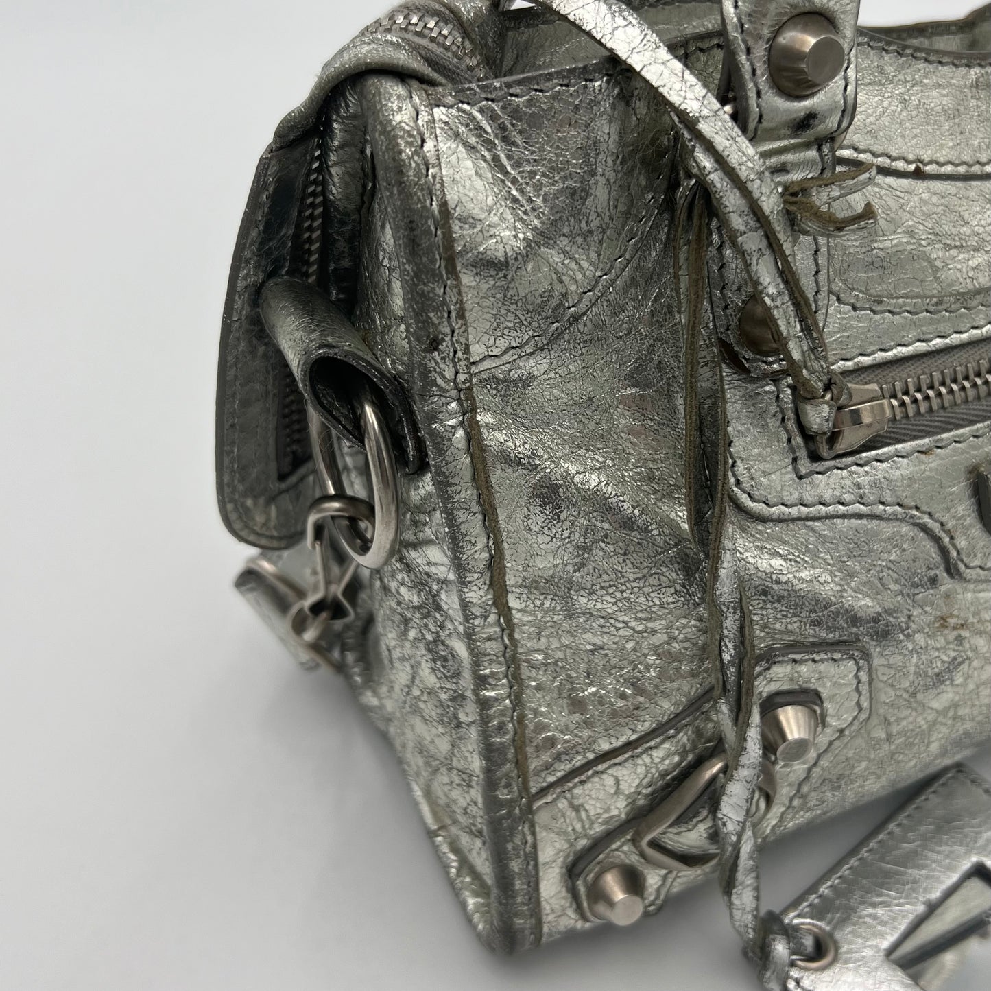 Balenciaga Silver Leather Classic Mini City SHW
