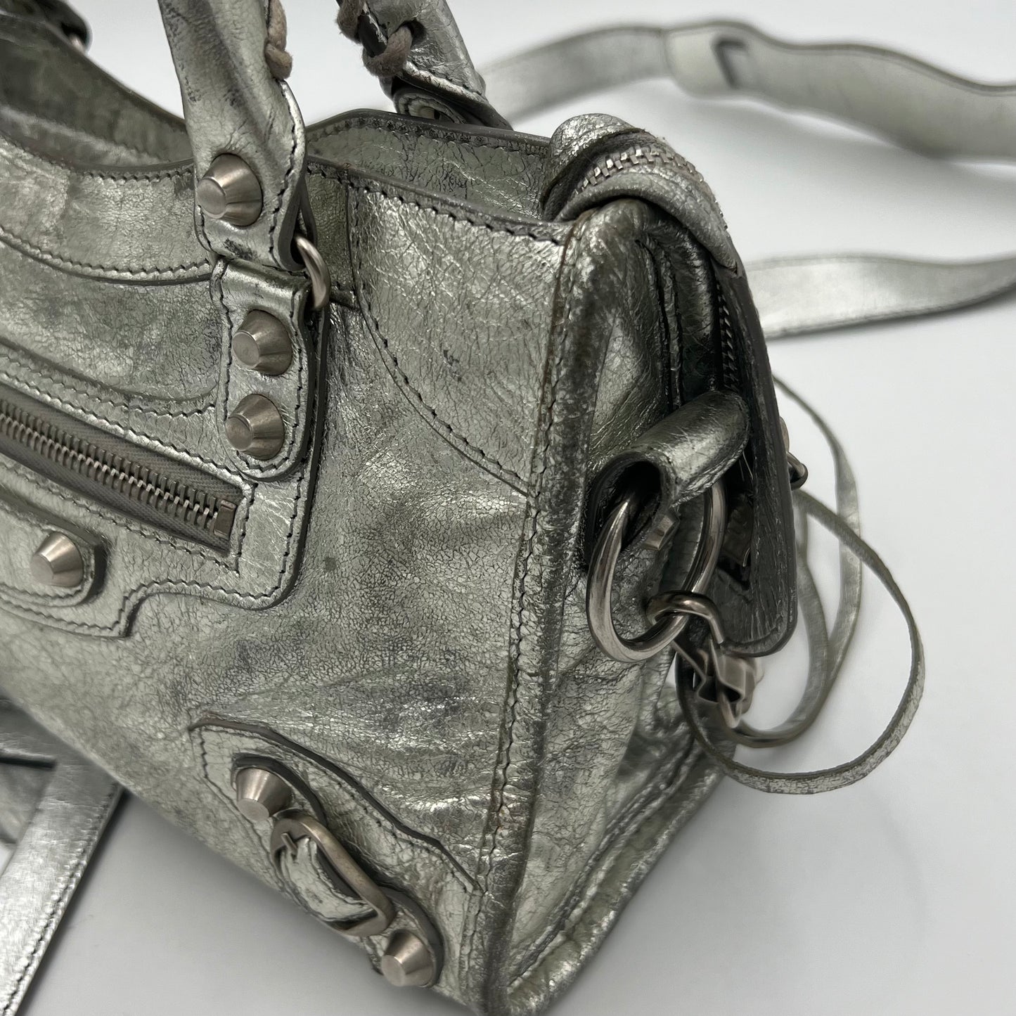 Balenciaga Silver Leather Classic Mini City SHW