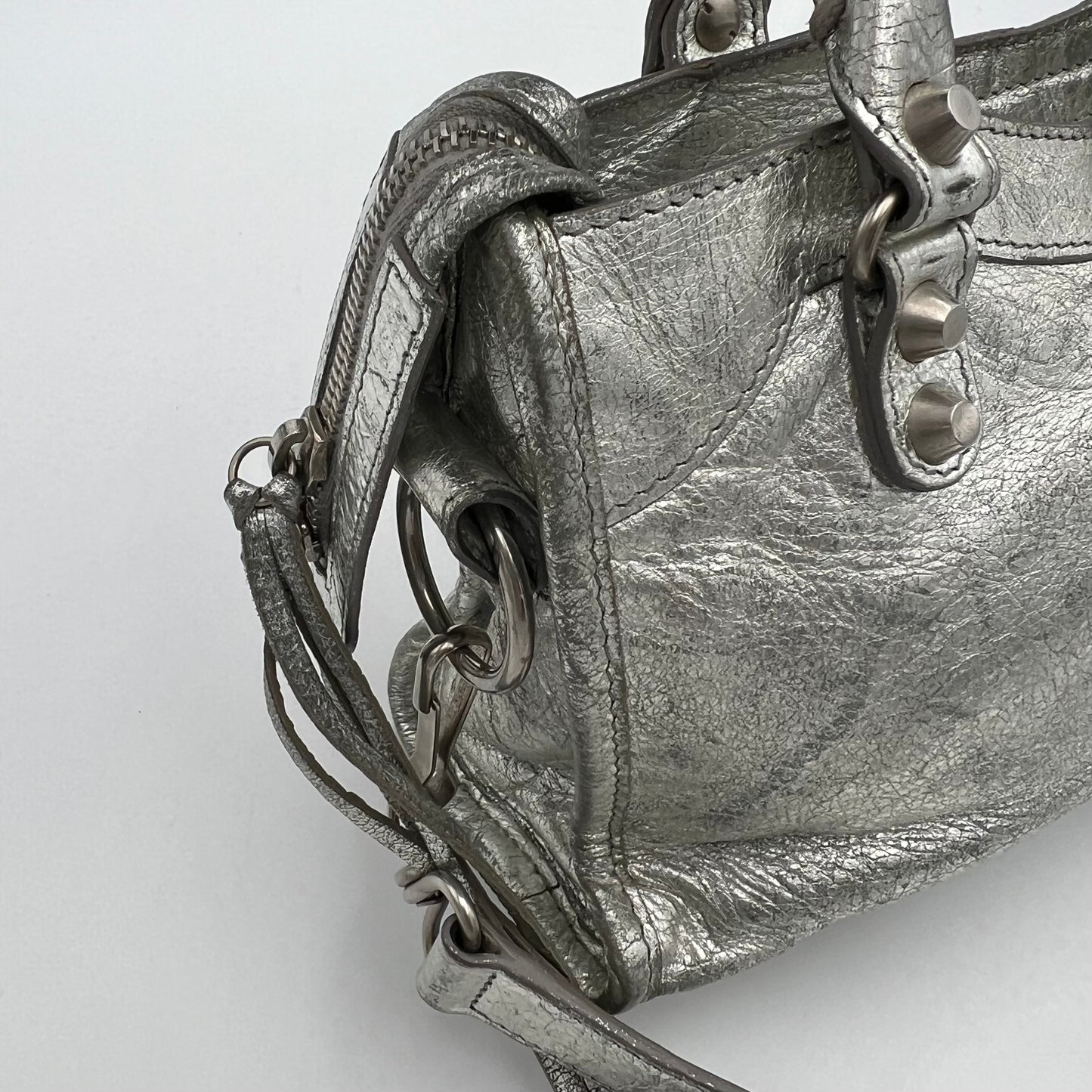 Balenciaga Silver Leather Classic Mini City SHW
