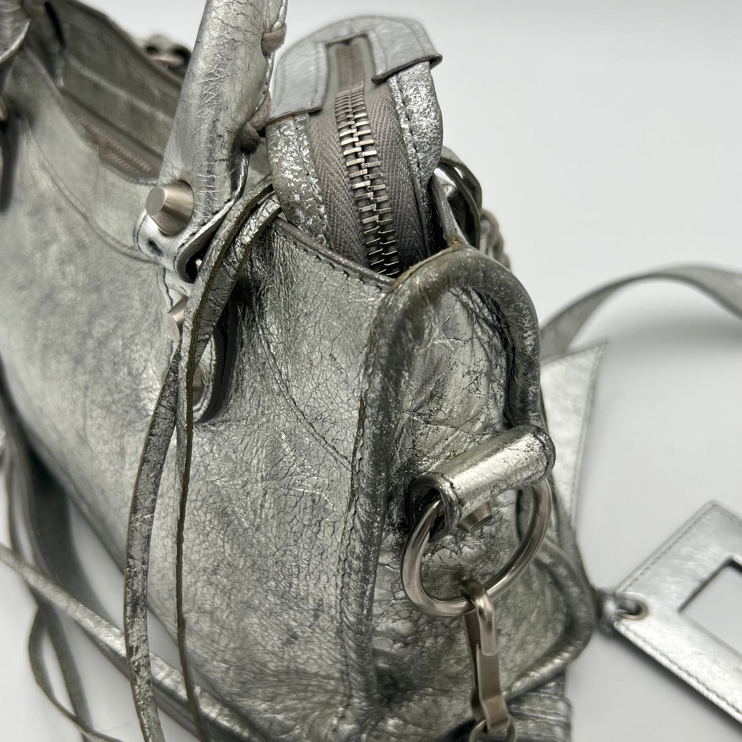 Balenciaga Silver Leather Classic Mini City SHW