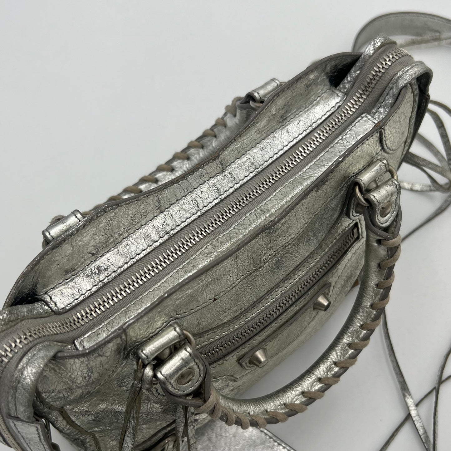 Balenciaga Silver Leather Classic Mini City SHW