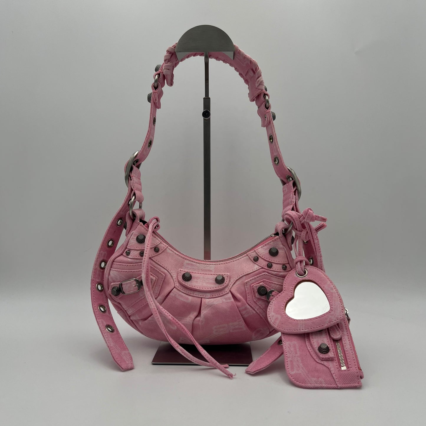Balenciaga Pink Denim BB Monogram Le Cagole XS