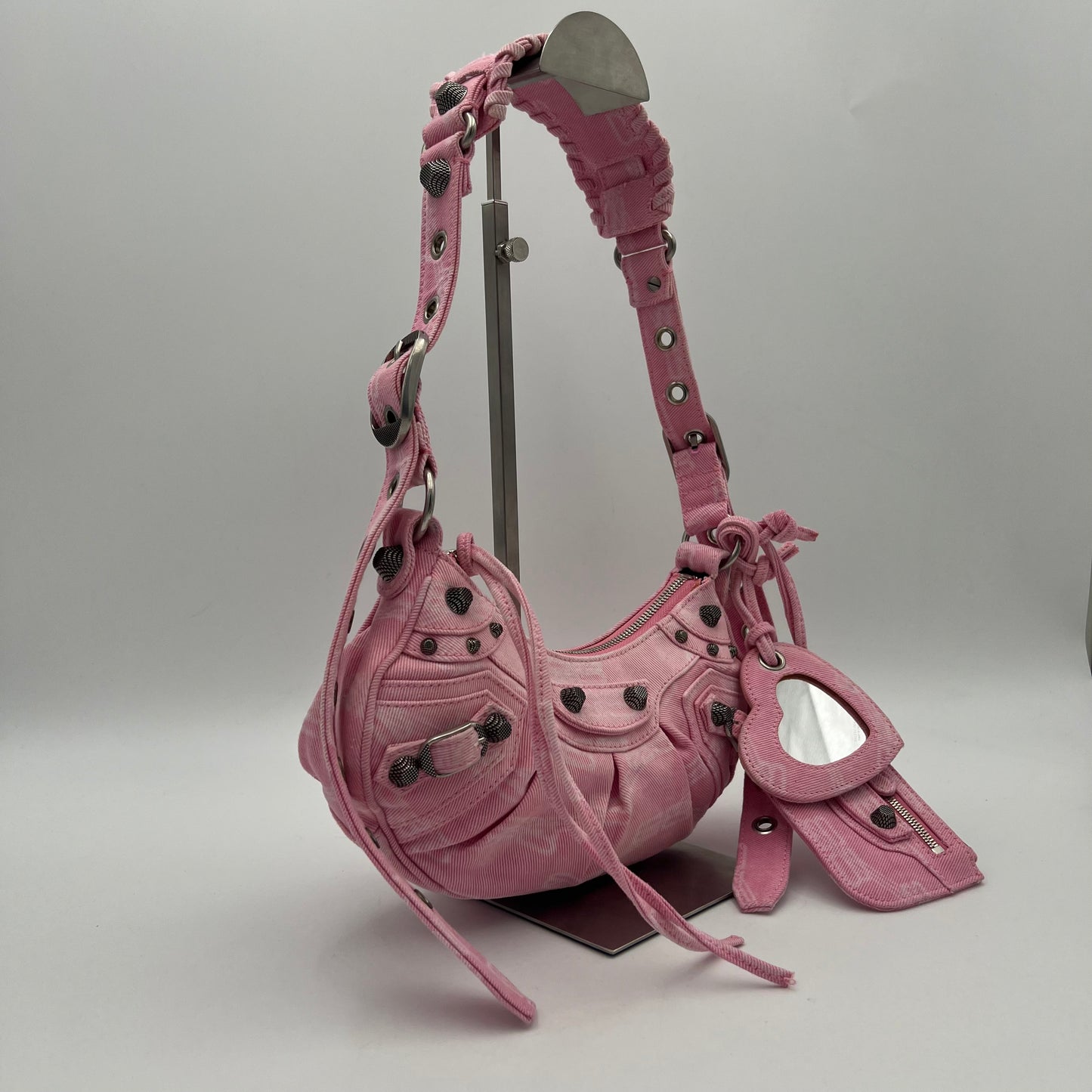 Balenciaga Pink Denim BB Monogram Le Cagole XS