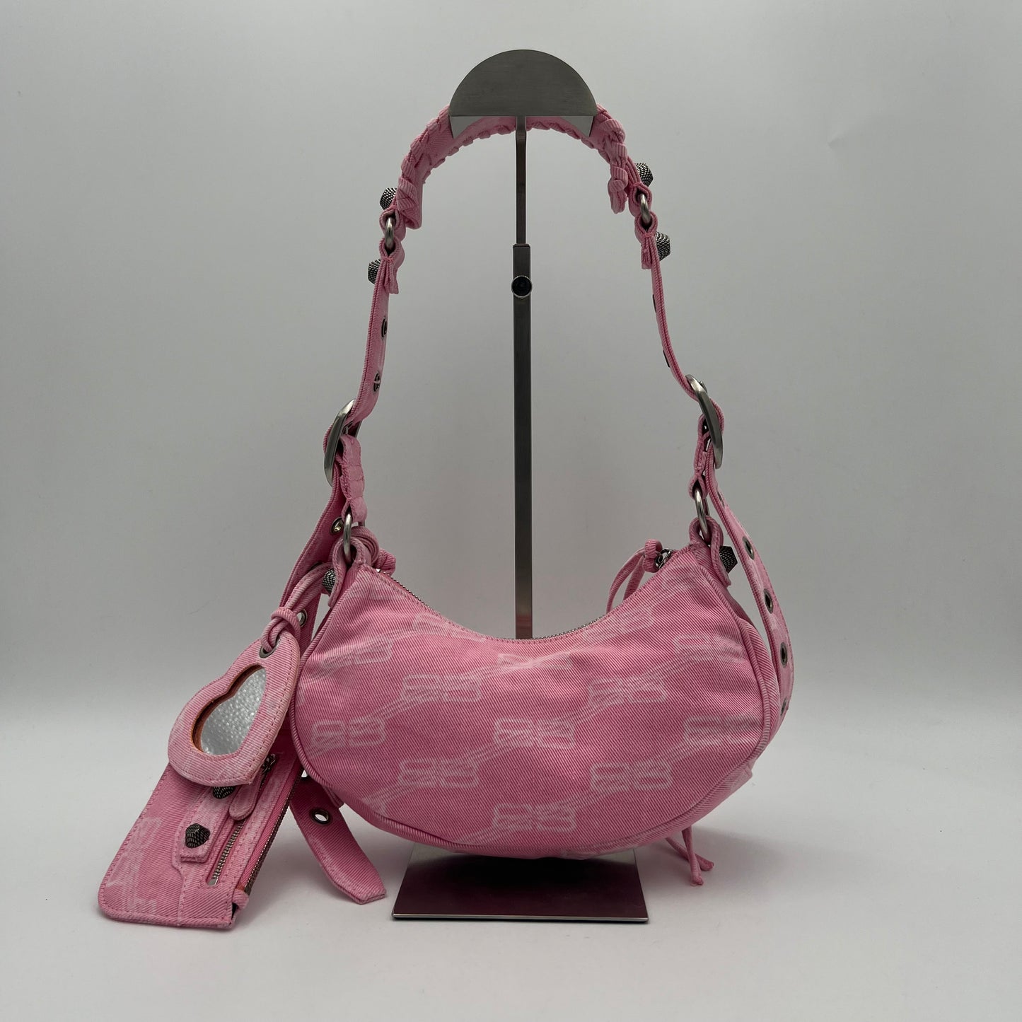 Balenciaga Pink Denim BB Monogram Le Cagole XS