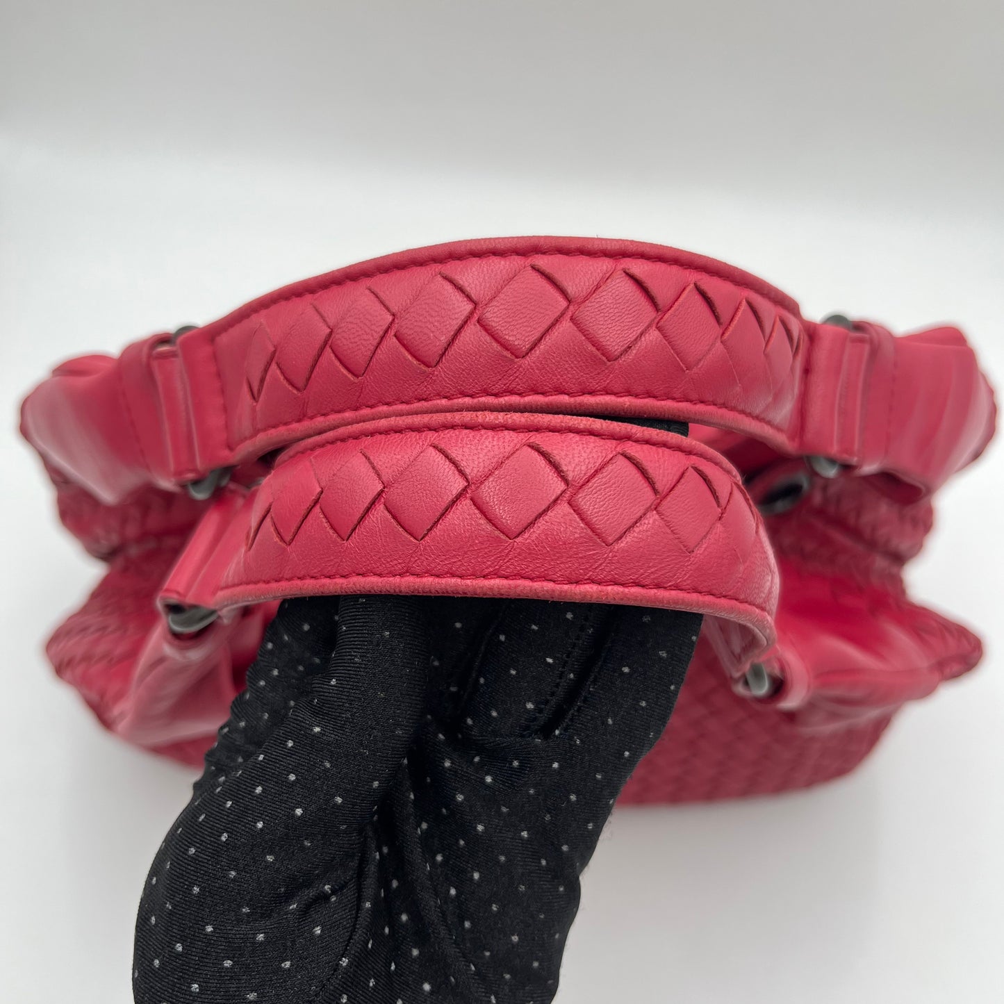 Bottega Veneta Pink Red Intrecciato Campana Hobo Bag