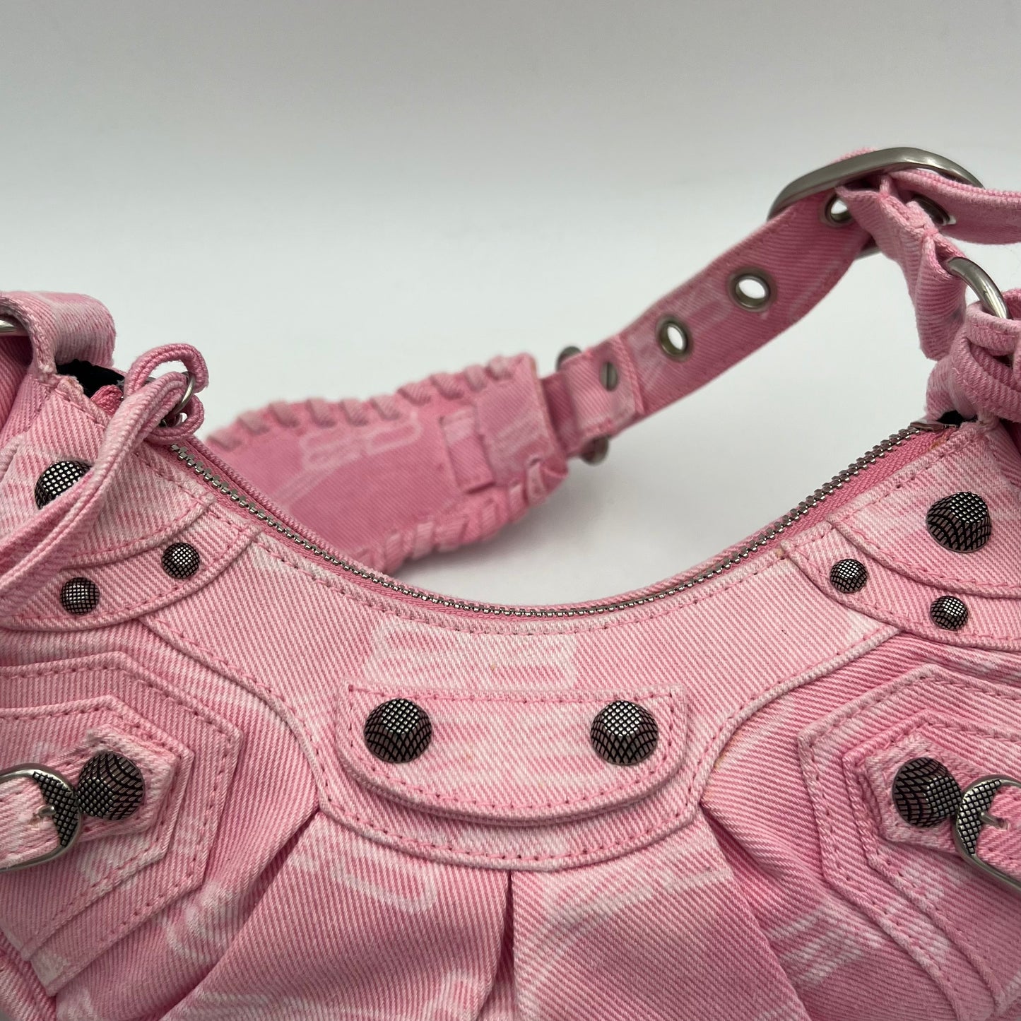Balenciaga Pink Denim BB Monogram Le Cagole XS