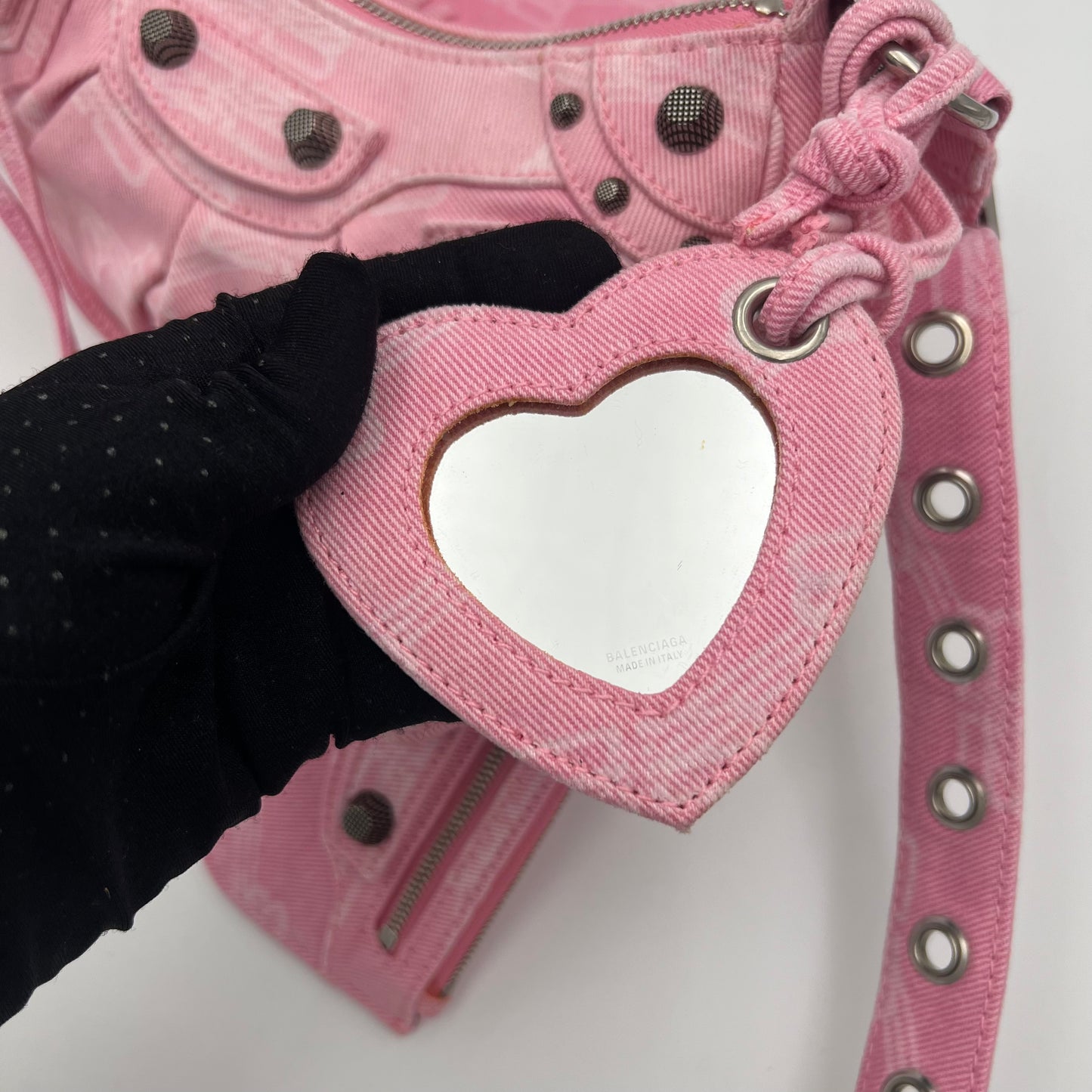 Balenciaga Pink Denim BB Monogram Le Cagole XS
