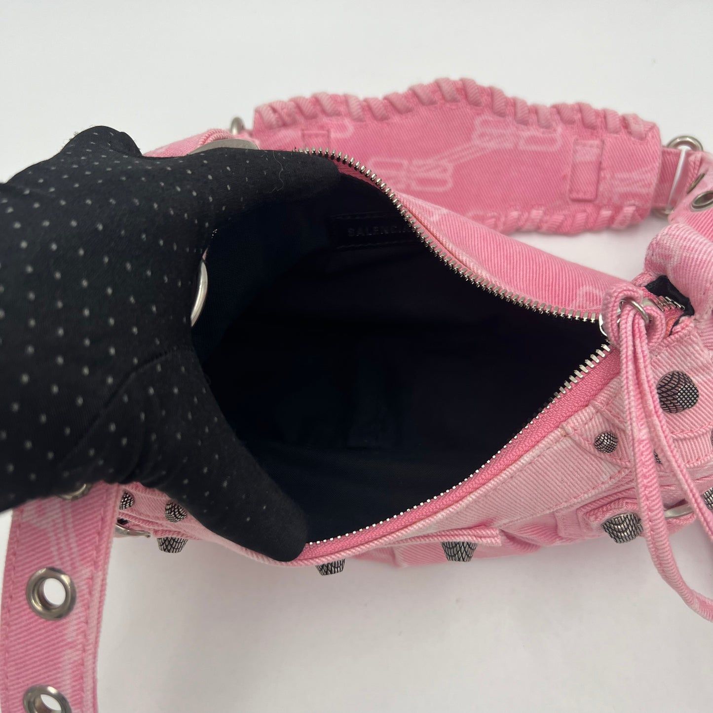 Balenciaga Pink Denim BB Monogram Le Cagole XS