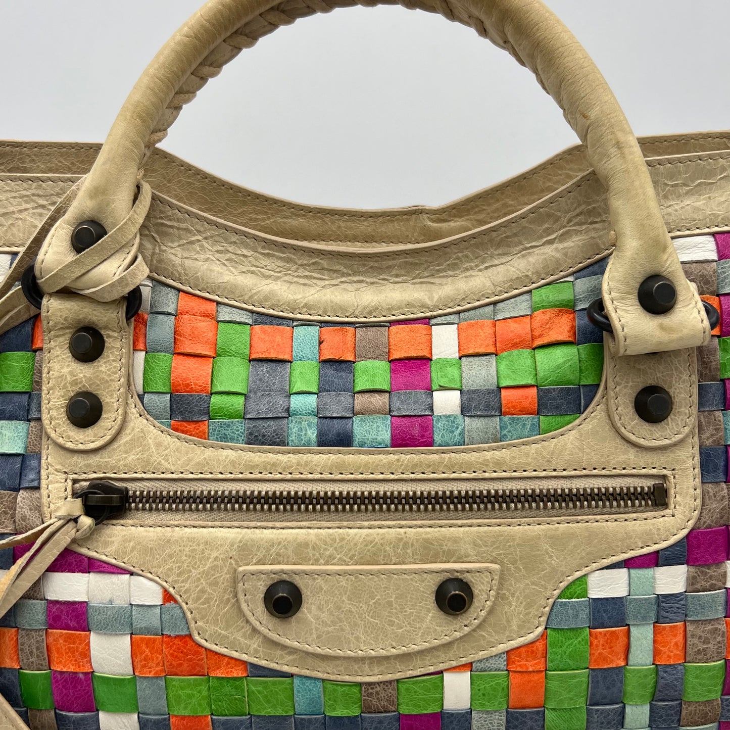 Balenciaga Multicolor Woven Leather City