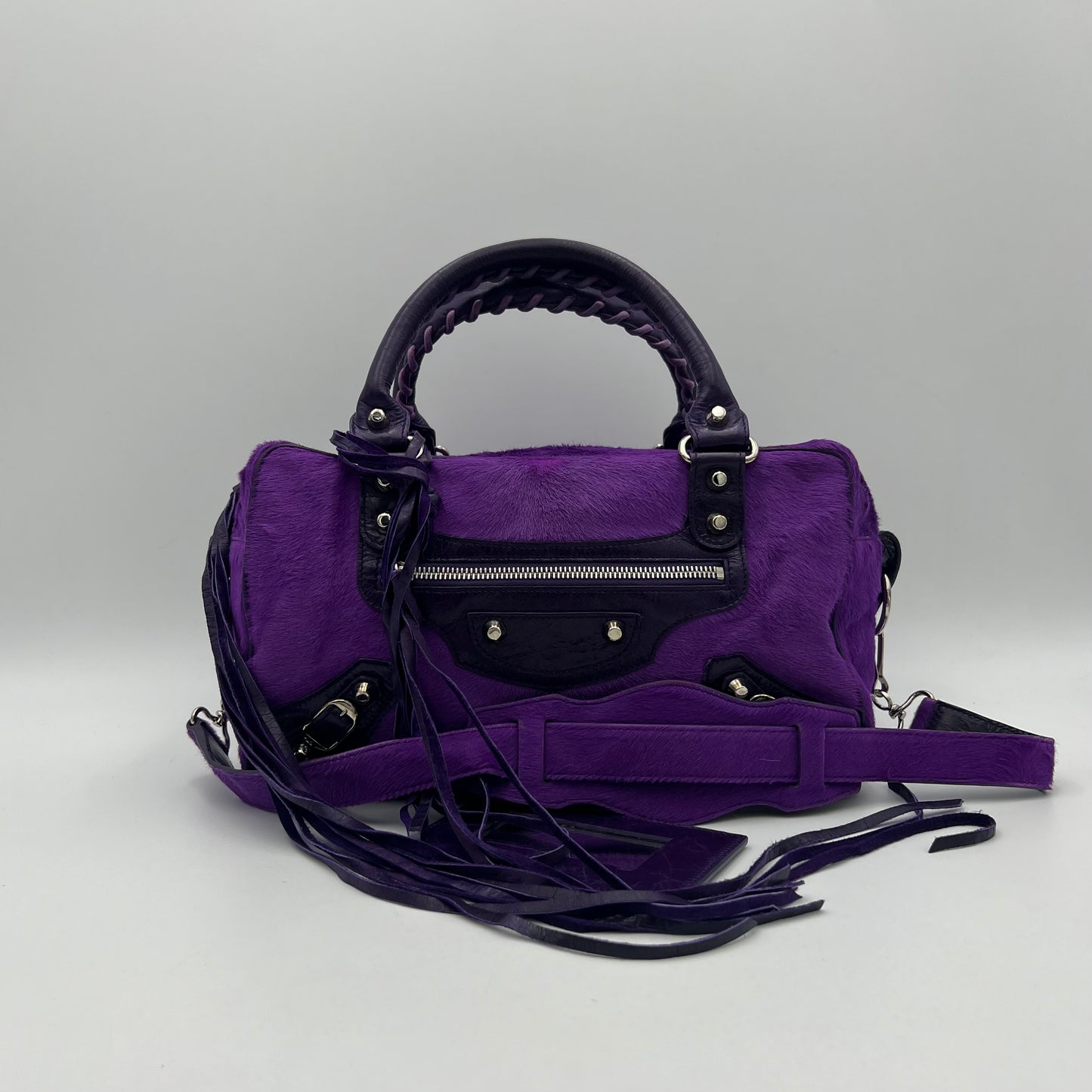 Balenciaga Violet Ink Pony Hair Classic Box Handbag