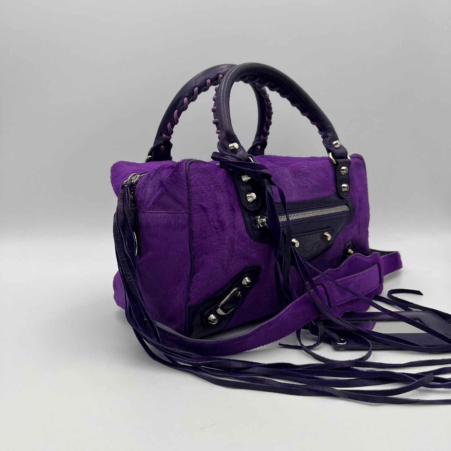 Balenciaga Violet Ink Pony Hair Classic Box Handbag
