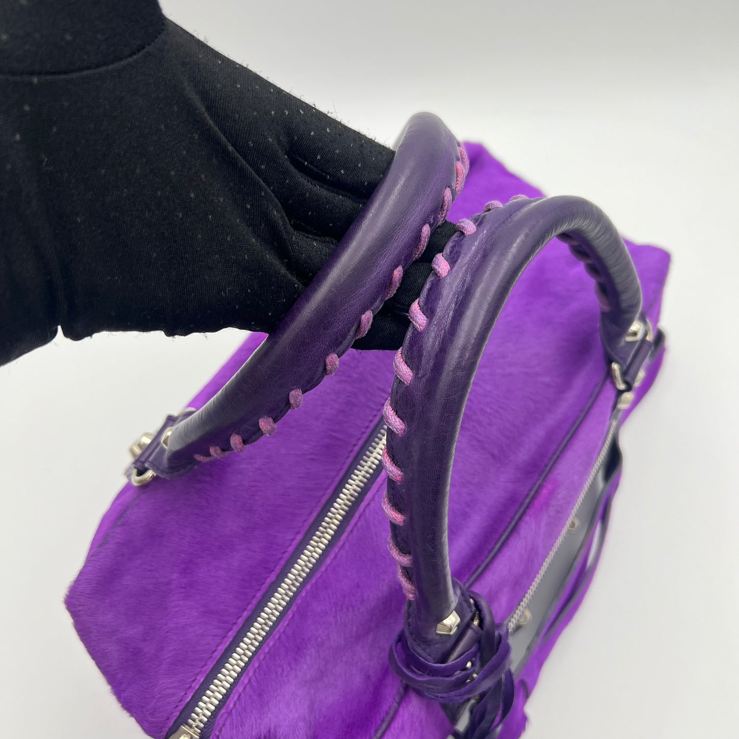 Balenciaga Violet Ink Pony Hair Classic Box Handbag