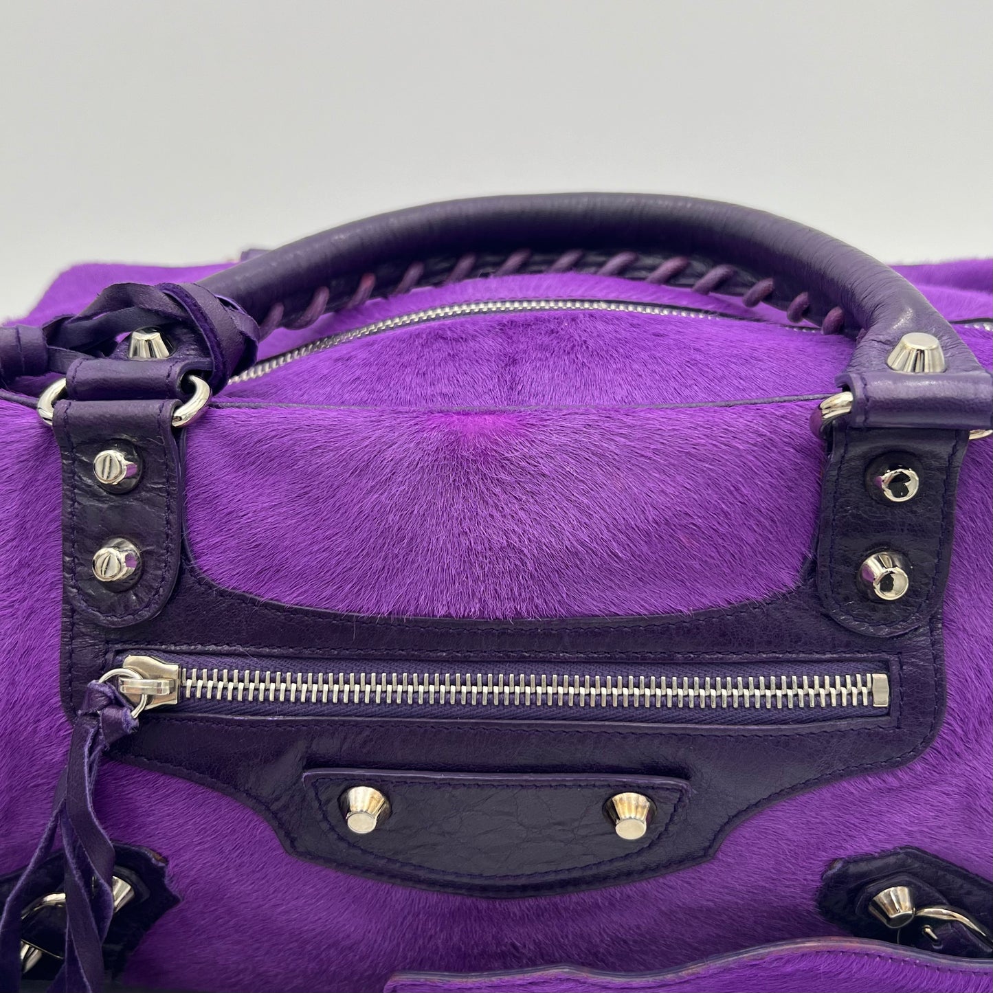 Balenciaga Violet Ink Pony Hair Classic Box Handbag